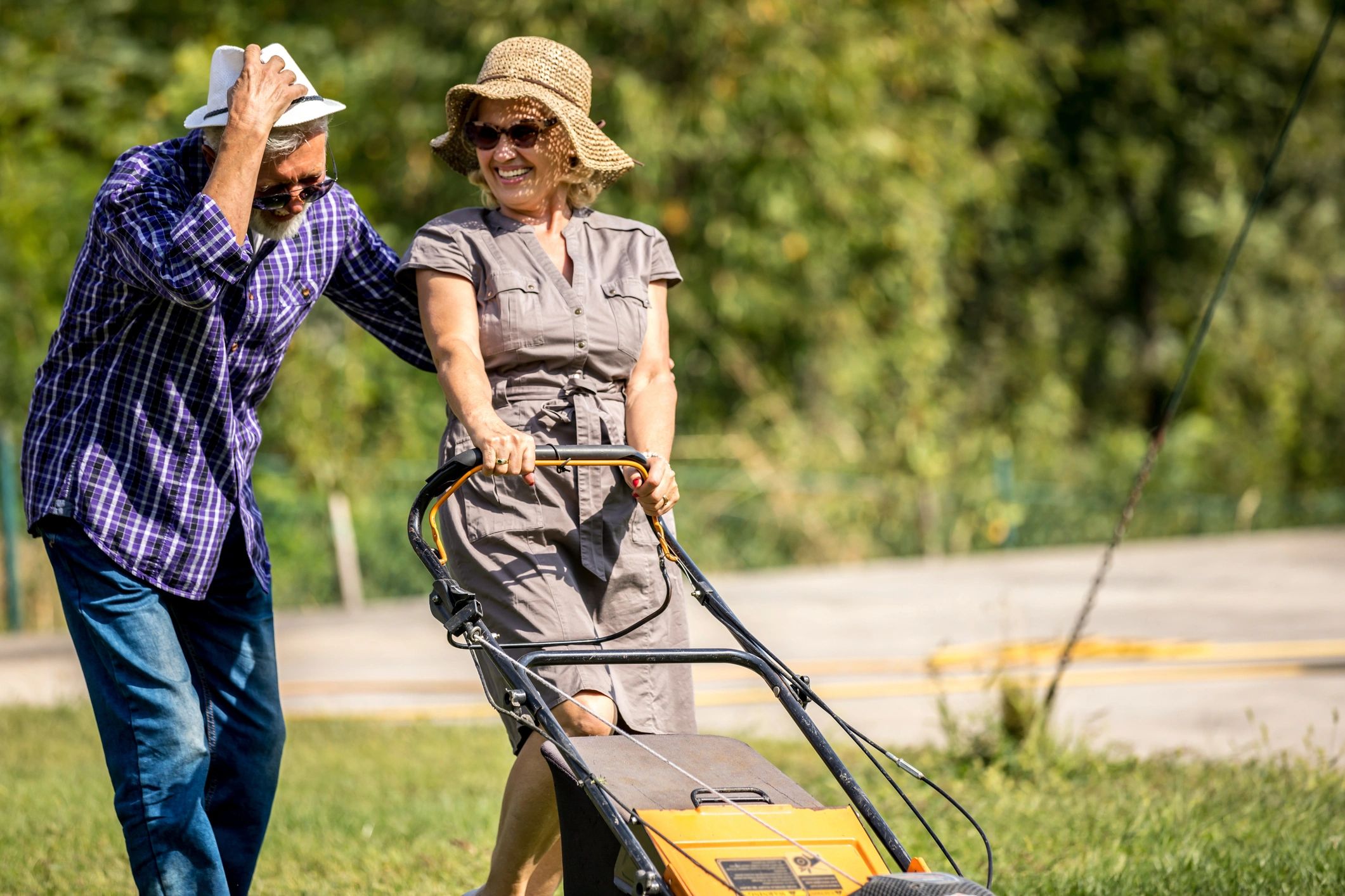 Smiling couple outdoors in a garden